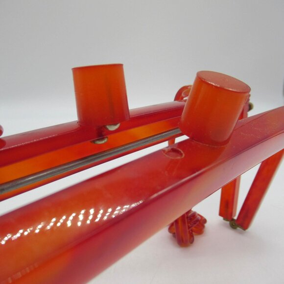 Vintage Chunky Lucite Purse Frame Linked Chain Handle Vermilion - Picture 8 of 16